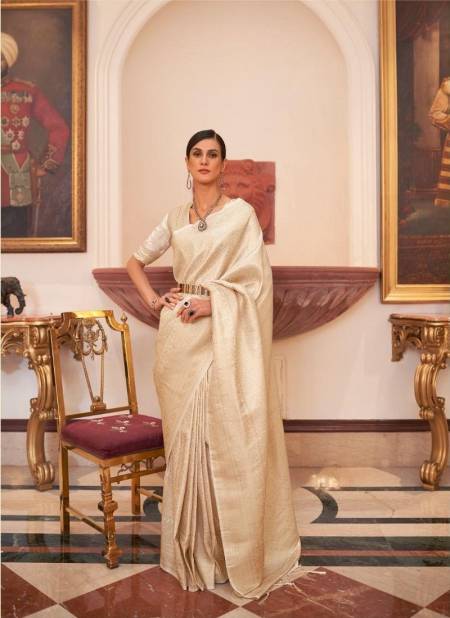 Off White Colour Kaabha Silk 204003 Colours By Rajtex Handloom Weaving Saree Exporters In India 204003 A